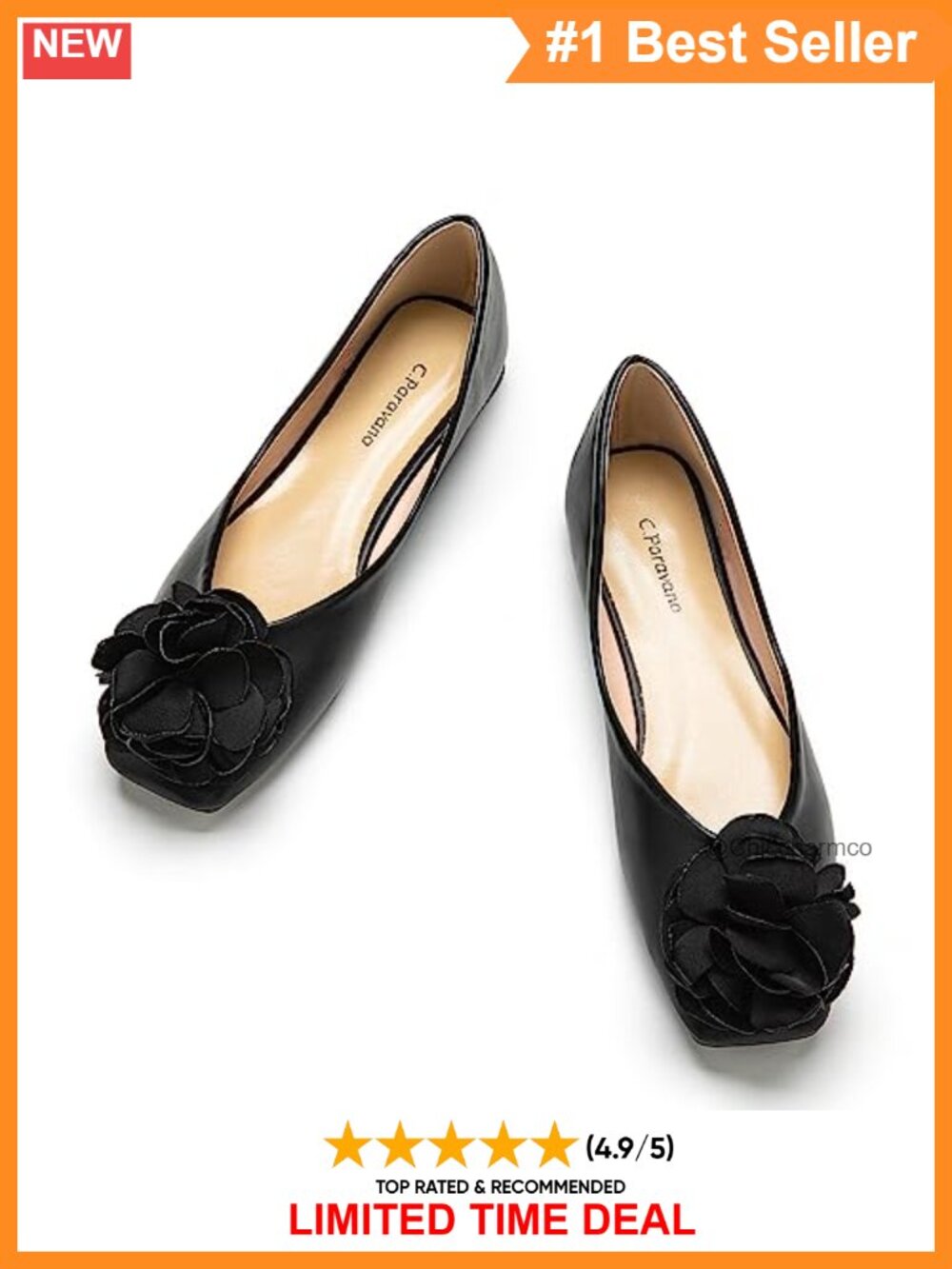 Nappa Lambskin Leather Lined Square Toe Ballet Flats Slip-On Floral Shoes